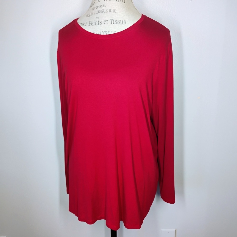 Eileen Fisher Viscose Long Sleeve Tunic Top Womens XL Red Minimalist Casual